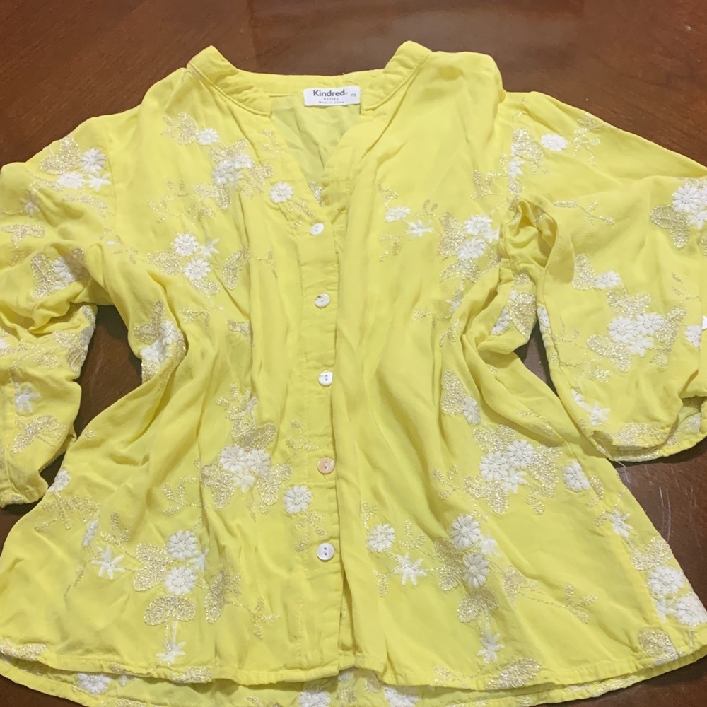 Kindred Yellow Embroidered Button-Down Women's Shirt